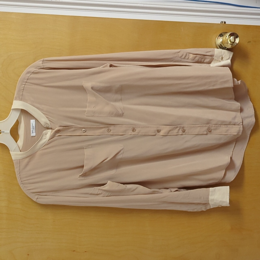 Equipment Femme Rose and Cream Silk long sleeve shirt blouse, Sz L